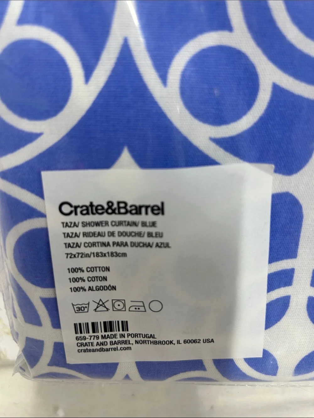 Crate&Barrel Blue and White Geometric Shower Curtain